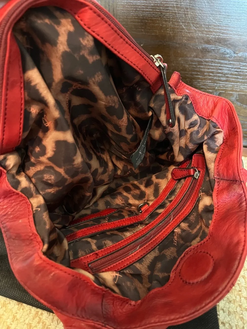 b. makowsky Red Leather Satchel with Silver Accents